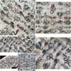 Cluster Rings Bk Lots 50Pcs/Lot New Mix Punk Rock Sier Alloy Ring For Men Women Retro Animal Eyes Snake Fashion Wholesale Pa Dhgarden Dhcga