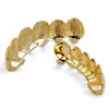 Karierte Textur Halloween Gold Mund Zähne Grillz Caps Oben Unten Kupfer Grill Set Männer Frauen Vampir Bucktooth Grills Rock Punk Rapper Männer Hiphop Schmuck