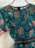 パーティードレス春の夏のファッション気質ベスティドス女性ラウンドネックレトロヘビー刺繍レースミディドレスGL111