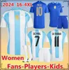 Novo 2024 2025 Argentina Futebol Jerseys Fãs Jogador Versão MESSIS MAC ALLISTER DYBALA DI MARIA MARTINEZ DE PAUL MARADONA 22 23 Camisa de futebol masculina e infantil