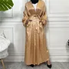 Abbigliamento etnico Kimono in raso Abito lungo da donna musulmana Dubai Aperto Abaya Eid Ramadan Islamico Jalabiya Femme Cardigan Abito arabo Caftano