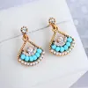 dangle earrings bohemia crystal drop for women accessoryヴィンテージアンティークゴールドカラーファン型民族宝石