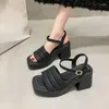 Sandalet Tıknaz Kadın Yaz Moda Ayakkabıları Tasarımcı Kare Toe Toe Toe Platform Topuklu Kadın Topuklu Ayakkabı Zapatos Fiesta Mujer