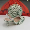 Robe chaussures Baoyafang vert bout pointu perle mariée mariage et sac mince talon slingbacks femme dames chaussure de fête peu profonde femmes