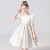 DideyTtawl Real Pos Satin Short Flower Girl Dress Square Collar First Communion Kids Birthday Concert Party Junior Bridesmaid 240312