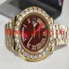 Luxury -Selling Red Dial Mens handledsklocka Dagdatum II 18K Yellow Gold 41mm President 228238 Diamond Men's Casual Watches226T