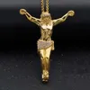 Religious Jesus Necklace with Rhinestone Fashion Gold Color Cross Pendent Jewelry Gifts for Men Pendant