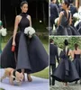 Vestido de festa eleganckie puchowe czarne sukienki druhny kantar Bow Satin Maid of Honor sukienki kostki formalne przyjęcie weselne G7766559