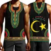 Regatas masculinas Estado da Líbia Bandeira Mapa Gráfico Top para Roupas Masculinas África País Colete Dashiki Paisley Moda Nacional Emblema Colete