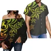 Top sexy da donna personalizzati 2022 Tunica in chiffon a maniche lunghe in stile tatuaggio polinesiano con motivo floreale Camicia hawaiana casual Set coordinati