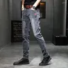 Mäns jeans för män arbetar slitage byxor raka manliga cowboybyxor sträcker svart elastisk lyxtrend 2024 kpop mode höstkläder