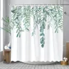 シャワーカーテントロピカルグリーンの葉の白い背景の上の植物は、バスルームのシャワーや浴槽の装飾用の無臭さです