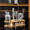 Outils de bar 350/550/750ML outil de mélange de barre de shaker de cocktail avec le support en bois accessoires d'outil de barre de barman ensemble de 9 pièces 240322