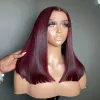 Perruques 13x4 dentelle bordeaux court Bob perruque cheveux humains dentelle avant perruque brun droit court Bob perruques couleur # 99J pour femme Bob perruque cheveux humains