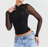 Magliette da donna Camicia corta da donna Maniche lunghe Tulle tinta unita Vedi attraverso pieghe Casual Party Street Summer Top