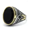 Anéis de cluster Natural Black Agate Stone emparelhado com 925 Sterling Silver Men's Ring Set Design Punk Style Girl Jóias