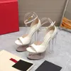 Crystal Glass Heels Women Dress Shoes Spring Autumn Fashion Cowhide Square Toe Coarser High Heel Leather Metal Buckle Lady Designer Heeled Boat Shoe