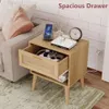 Irontar 2-piece Set Charging Station and Rattan Drawers, Bohemian Style Solid Legs, Unique Bedside Table with Open Storage Space, Suitable for Bedrooms, Natural