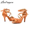 Sapatos Ladingwu Sapatos de dança latina Salsa Mulheres Bronze cetim paty tango salsa sapatos de dança redonda shinestone salão de baile dança