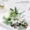 Faux Floral Greenery 5Head Rose Bouquet Künstliche Pfingstrose Seidenblumen DIY Rosa Hortensie Kunststoff Fake Flowers Hochzeitsdekoration Tischdekoration Y240322