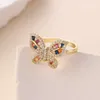 Anillo de mariposa de cobre de moda con piedra de circón, anillo de banda de oro rosa para unisex, regalo de Pascua