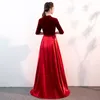 Partykleider Stehkragen Vintage Abendkleid Halbarm Einfache Empire-Reißverschluss-Rückenfalte A-Linie bodenlang Damen formelle Kleider A1334