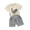 Kläder sätter baby pojke sommardräkt gård djur kort ärm t-shirt topp casual shorts set småbarn västerländska kläder