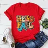 Women's T Shirts Hello Fall Leopard Shirt Cute Happy Aesthetic Clothes Autumn 2024 Thanksgiving Vintage Tops November