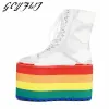 Stivali stivali da polpaccio da donna piattaforma piatta piatta con crossetta con il tallone alto tallone con le scarpe arcobaleno trasparente Zapatillas Mujer