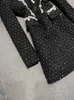 2024 Autumn Black Contrast Color Panelled Beading Tweed Dress Long Sleeve Lapel Neck Rhinestone Short Casual Dresses H4M211628