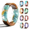 Bandringe Holz-Harz-Ring, transparenter Epoxidharz-Ring, modischer handgefertigter getrockneter Blumen-Hochzeitsschmuck, Liebesring für Frauen