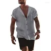 Chemises décontractées pour hommes Été Coton Lin Solide Cardigan Lâche Chemise de poche à manches courtes pour hommes Vêtements