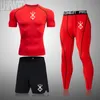 T-shirt da uomo a compressione T-shirt da corsa da uomo ad asciugatura rapida Palestra Fitness Rashgard Set stretto T-shirt da allenamento per uomo 240306