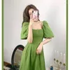 Partykleider Avocado Grünes Kleid Damen 2024 Sommer Französische Glockenblume Lange Weibliche Mode Retro Design Sinn Taille Dünn