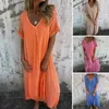 Casual Dresses V-neck Loose Dress Women Bohemian Style V Neck Summer For Soft Breathable Mid-calf Length Beach Midi