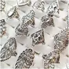 Cluster Rings 30Pcs/Lot Tibet Sier Color Vintage For Woman Retro Flower Carved Girls Charm Ring Alloy Jewelry Crafts Design Dhgarden Dh9Vb