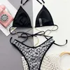 Dames Zwemkleding Y2K Pailletten Glanzende Bikini String Sexy Kettingen Bandage Badpak Halter Stijlvolle Dames Strandoutfit Bikini Badpak 2024