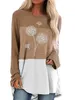 여자 티셔츠 여자 탑 티셔츠 만화 다탈리온 꽃 그림 거리 스웨터 캐주얼 긴 슬리브 둥근 목 기본 xs-8xl 240323
