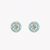 Kolczyki stadninowe S925 Silver Ear Studs okrągłe niebieskie szkliwo europejskie i amerykańskie styl prosty luksusowy diament platowany 14K