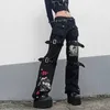 Spodnie damskie capris e-girl gotycka czarne spodnie cargo capri damskie dżinsowe spodnie y2k grunge retro hip hop punk harajuku street odzież2403