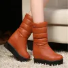 Boots Women Increased Internal Boots Wedge Mid Calf Boots Women Fashion Plush Warm Leather Snow Boots Round Toe Ladies High heels