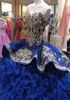 Royal Blue Quinceanera Dresses 2021 Cascading Ruffles broderi Tierad Tiered Satin Sweetheart Halsring Sweet 16 Princess Ball Go9978882