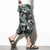 Summer Mens Casual Capris Lantern Pants Wide Leg Beach Floral Loose Large Chinese Style
