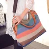 Omuz çantaları vintage crossbody messenger kadınlar için bayan çizgili boho thai üst kontrast rengi büyük tote çanta büyük kapasite