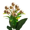 Decorative Flowers Home Decor Fruit Plant Realistic Artificial Branch With Green Leaves Stem Festive Golden Ball For Christmas