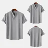 Homens camisetas Homens Diariamente Top Elegante Camisa de Verão com Stand Collar Cufflink Detalhe Design Slim Fit para Casual ou Business Wear Sólido