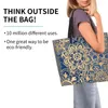 Shopping Bags Kawaii Print Blue Gold Mandala Tote Bag Portable Canvas Shopper Shoulder Buddhism Flower Handbag