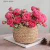 Faux Floral Greenery Beautiful Rose Peony Artificial Silk Flowers Small White Bouquet Vases for Home Party Winter Wedding Decoration Cheap Fake Plant Y240322