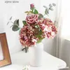 Kunstbloemen, kunstbloemen, zijden hortensia, vaas voor huisdecoratie, accessoires, bruiloft, decoratieve nepplanten, kerstslinger, materiaal Y240322