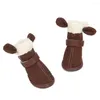 Dog Apparel 4pcs/set Fleece Rabbit Ears Shoes Warm Soft Snow Walking Boots Adjustable Non-slip Cotton Indoor/Outdoor